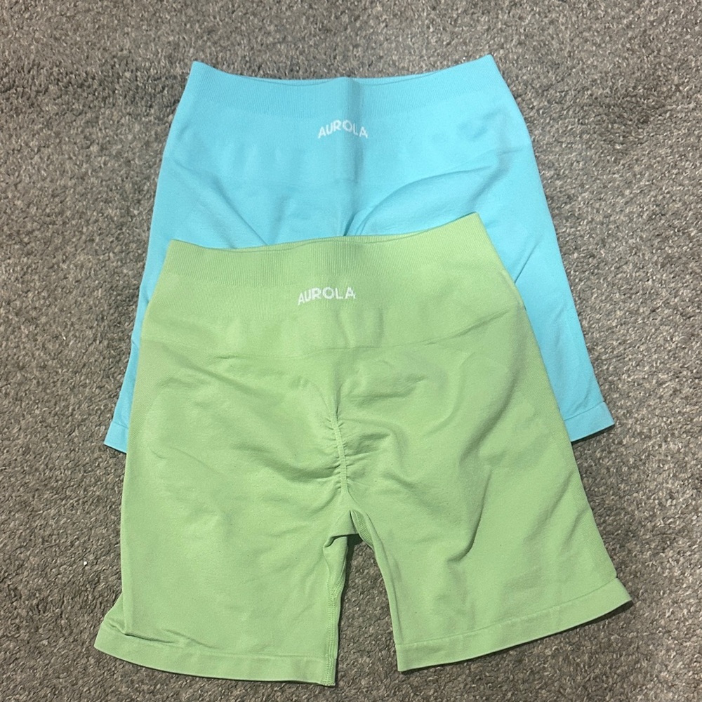 Aurola Workout Shorts-Green & Blue